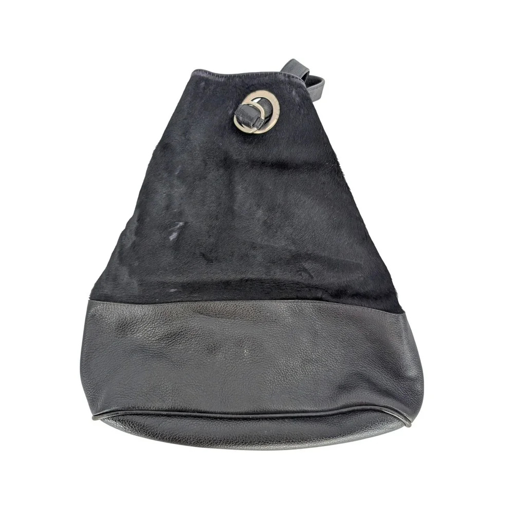 Tote Le Monde Backpack Shoulder Bag Black Leather Calf Hair Lagenlook Boho Chic